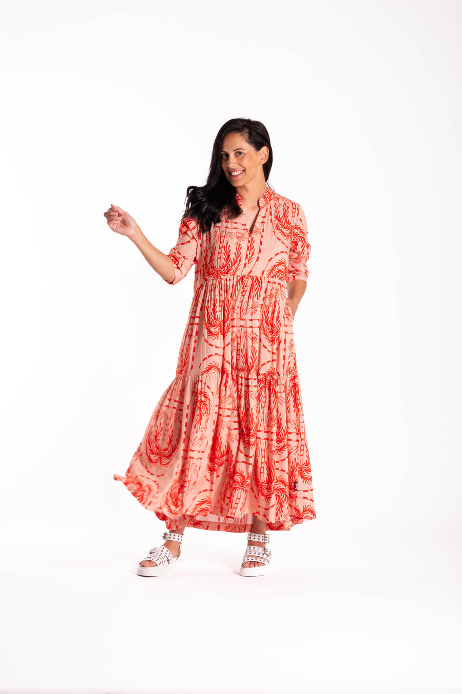 Collar Tiered Dress | Palm | Jellicoe