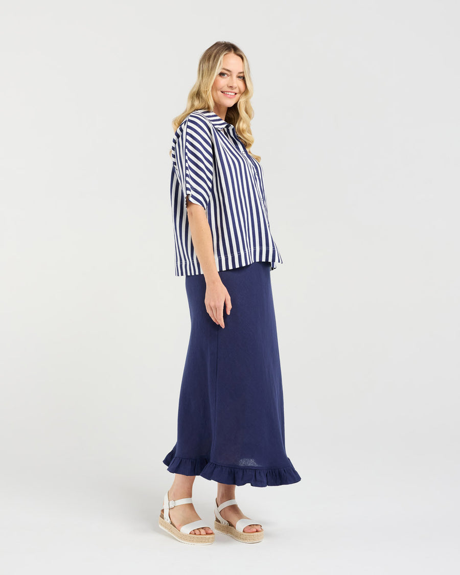 Cecile Boxy Shirt | Blue Stripe | Blackstone