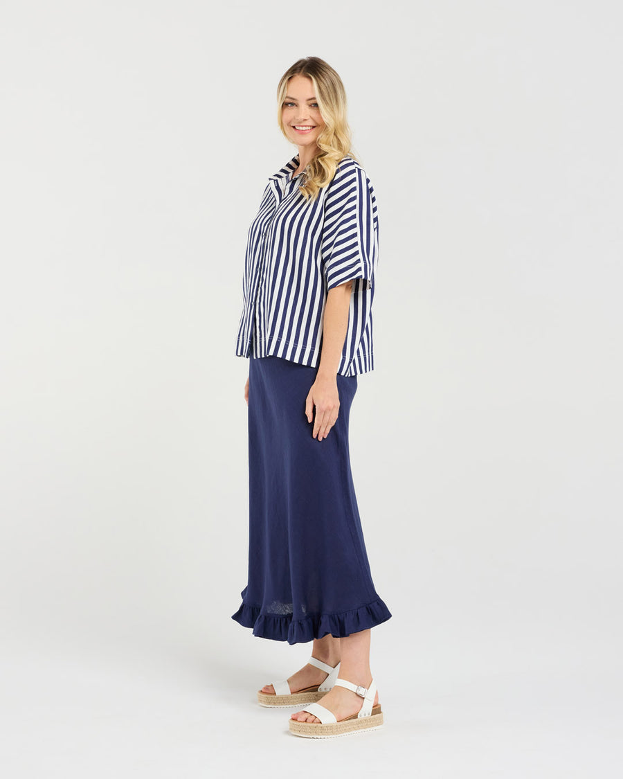 Cecile Boxy Shirt | Blue Stripe | Blackstone