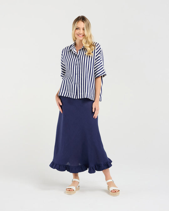 Cecile Boxy Shirt | Blue Stripe | Blackstone