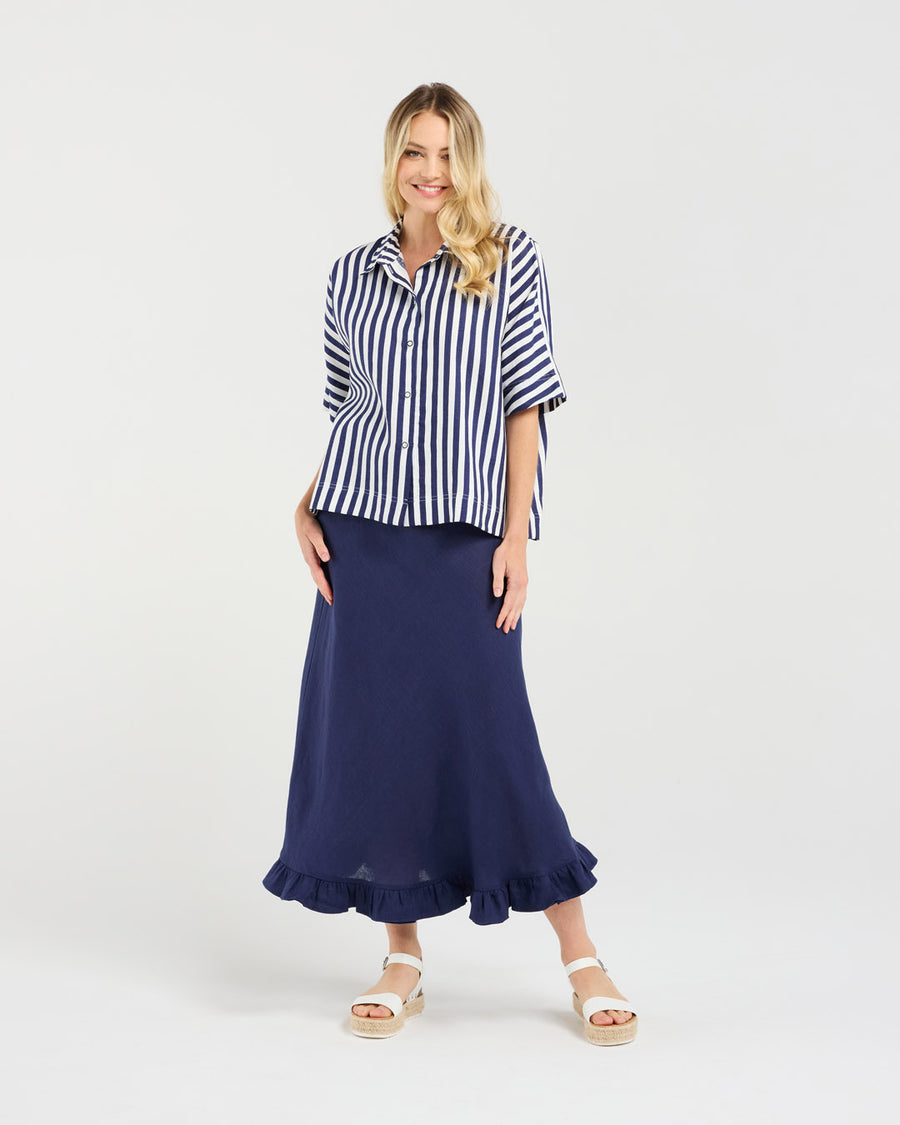 Cecile Boxy Shirt | Blue Stripe | Blackstone
