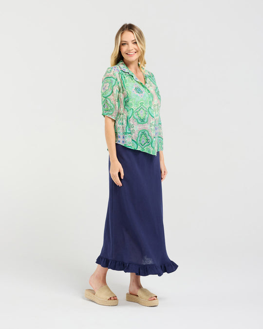 Darrell Gathered Shirt | Green | Blackstone