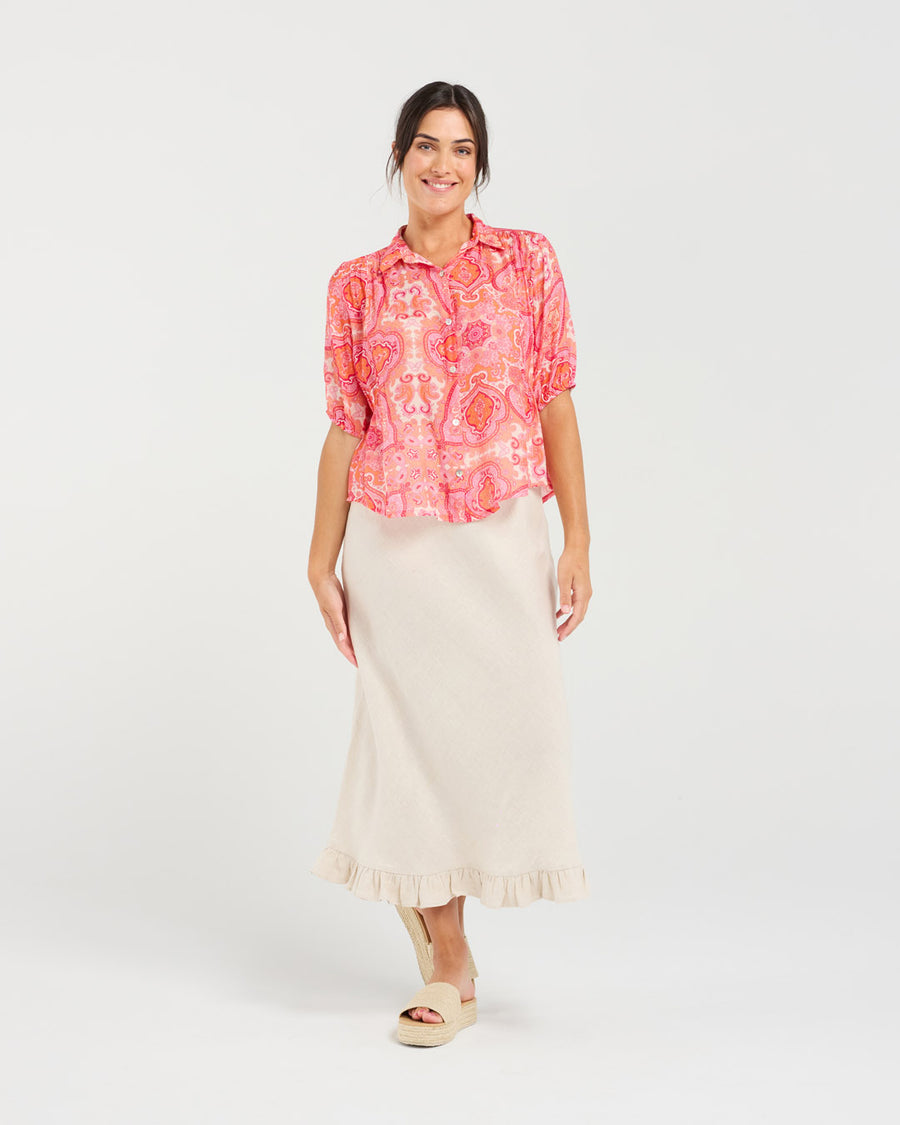 Darrell Gathered Shirt | Pink | Blackstone