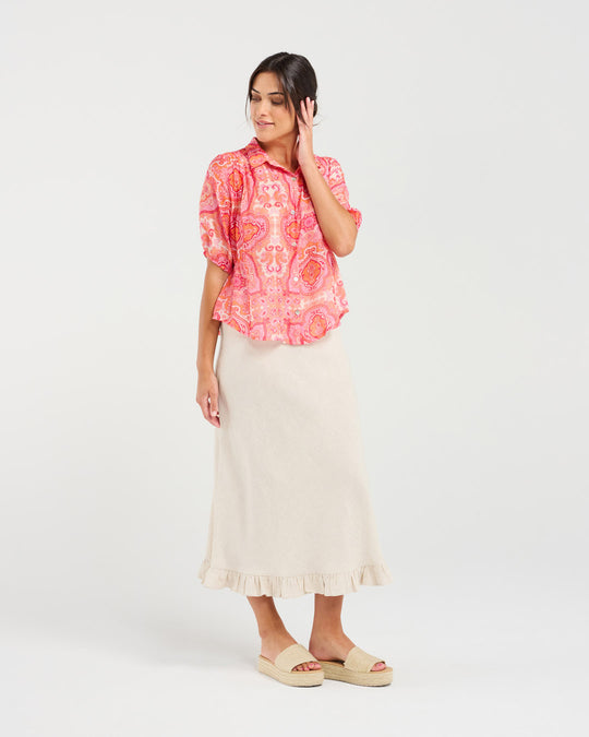 Darrell Gathered Shirt | Pink | Blackstone