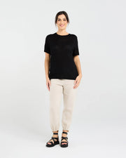 Stephanie Linen Blend Tee | Black | Blackstone
