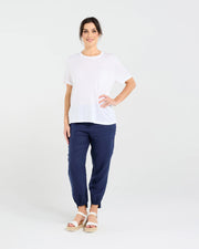 Stephanie Linen Blend Tee | White | Blackstone