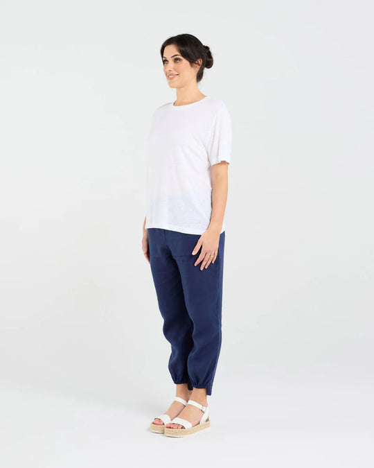 Stephanie Linen Blend Tee | White | Blackstone