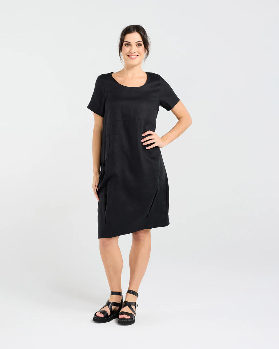 Lilian Linen Dress | Black | Blackstone