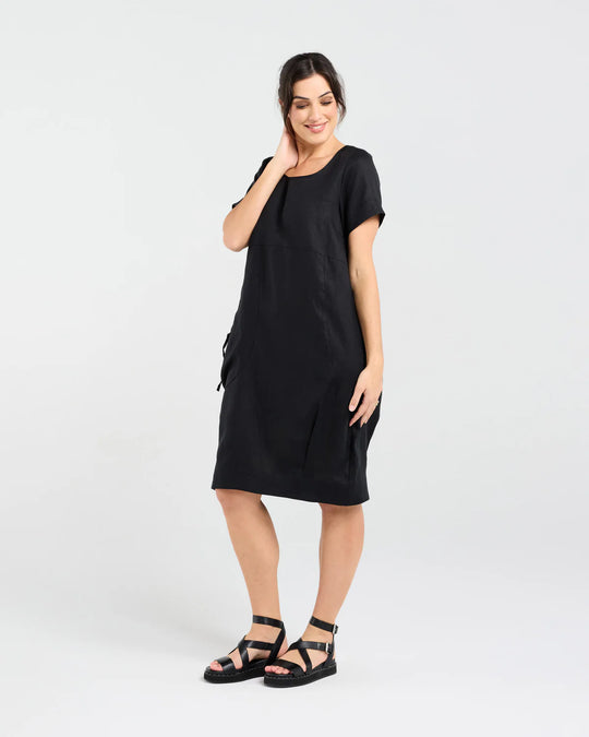 Lilian Linen Dress | Black | Blackstone