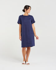 Natacha Linen Dress | Navy | Blackstone