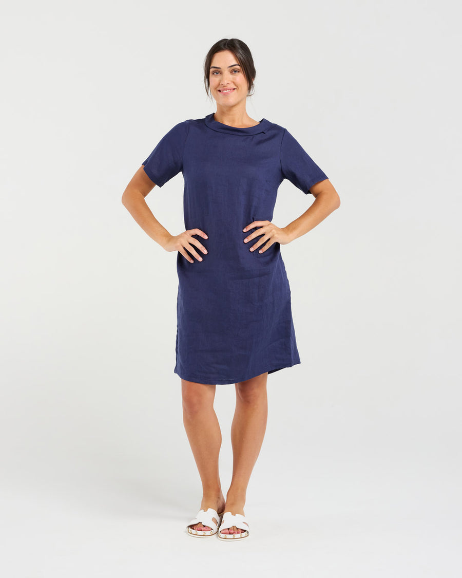 Natacha Linen Dress | Navy | Blackstone