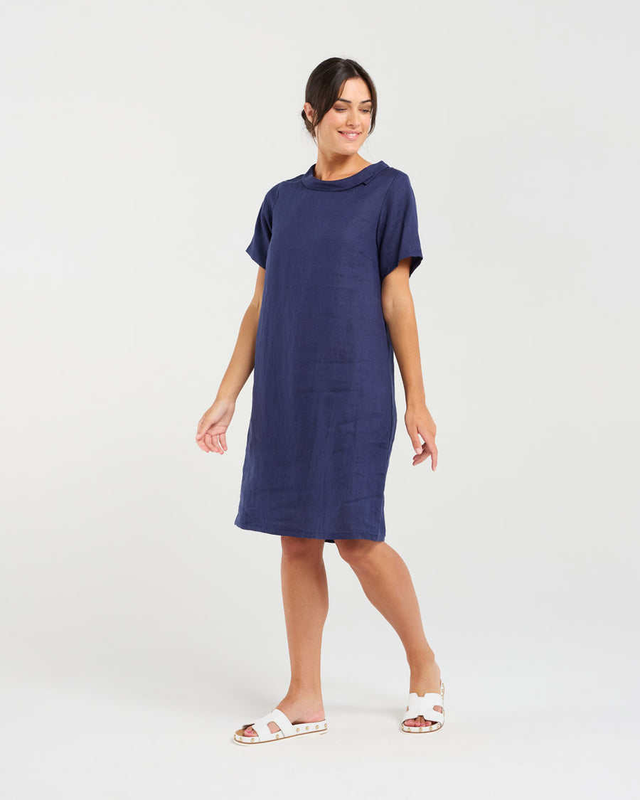Natacha Linen Dress | Navy | Blackstone