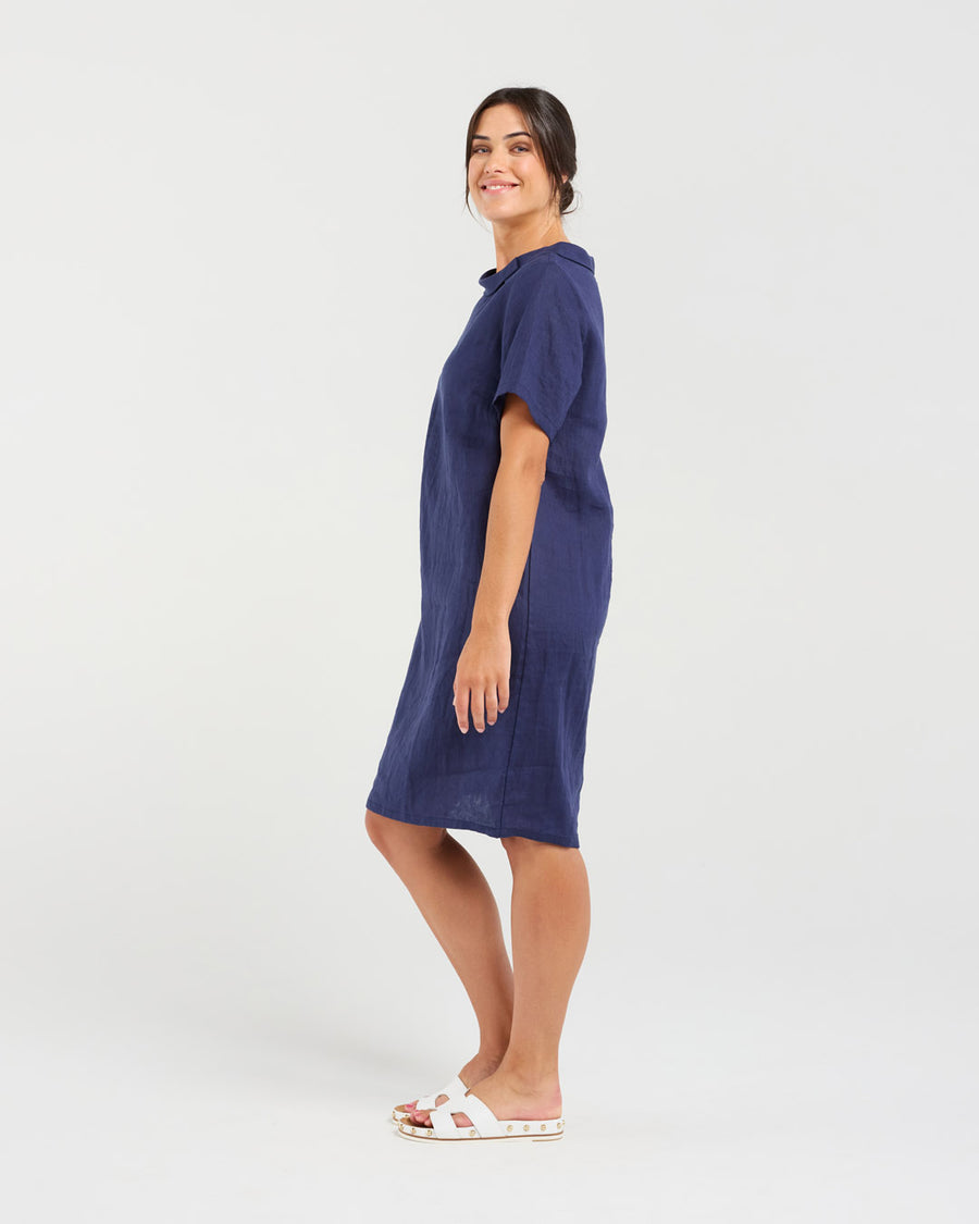 Natacha Linen Dress | Navy | Blackstone