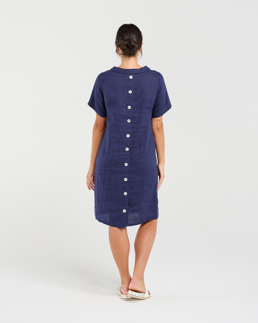 Natacha Linen Dress | Navy | Blackstone