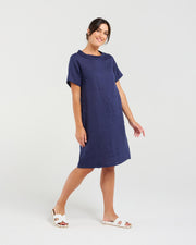 Natacha Linen Dress | Navy | Blackstone