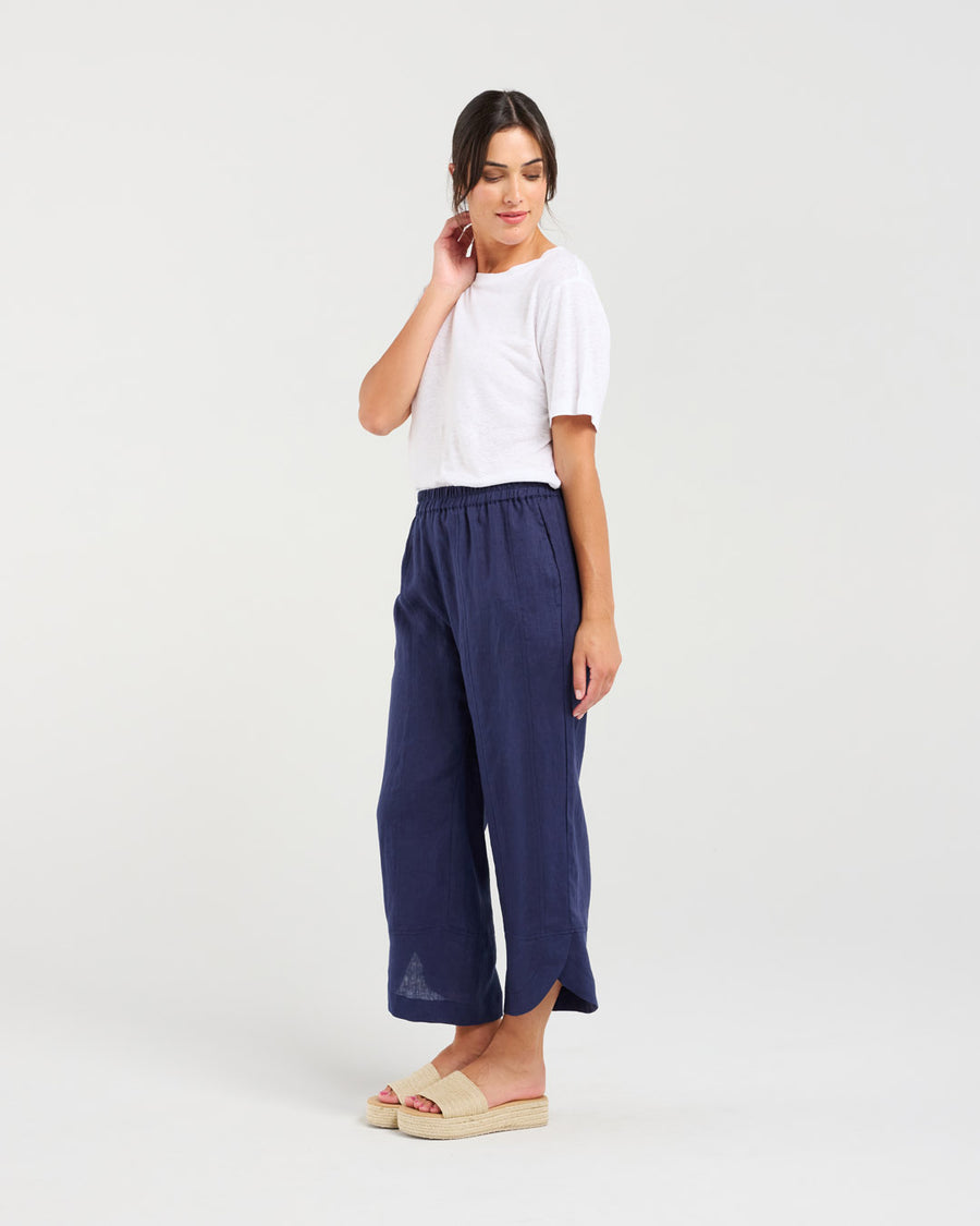 Arabella Petal Hem Pant | Navy | Blackstone