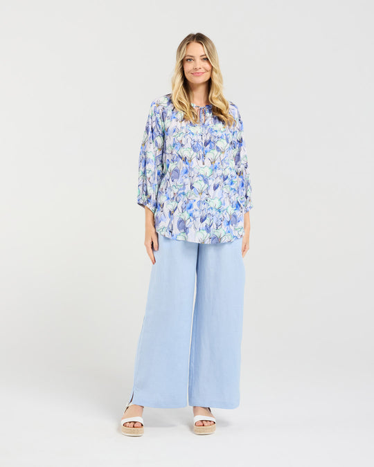 Celine Gathered Top | Blue | Blackstone