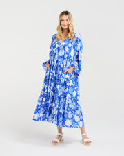 Liana Tiered V-neck Dress | Blue | Blackstone