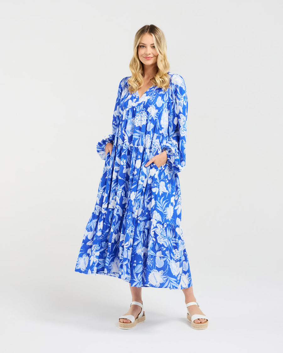 Liana Tiered V-neck Dress | Blue | Blackstone