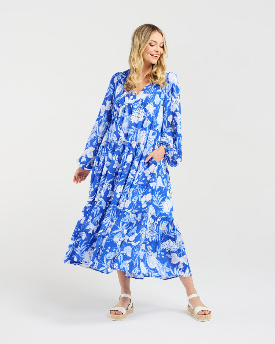 Liana Tiered V-neck Dress | Blue | Blackstone