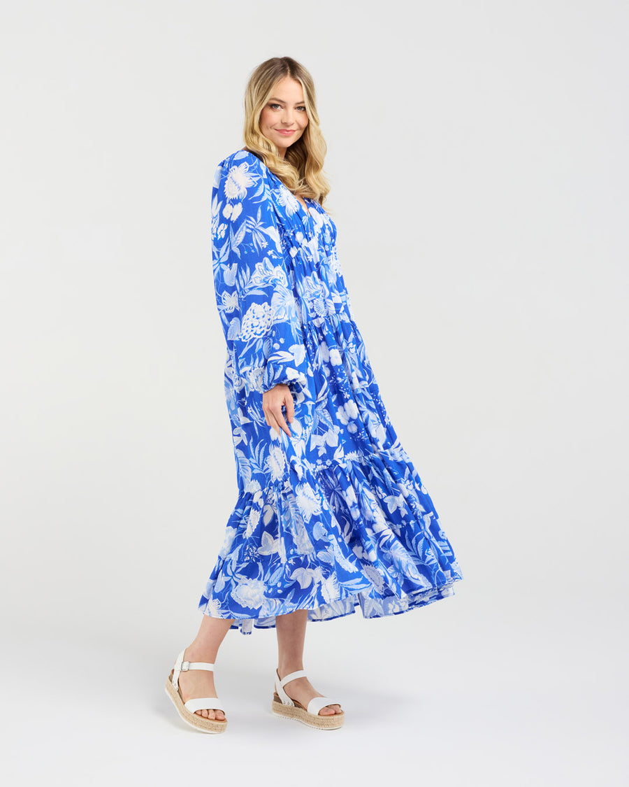 Liana Tiered V-neck Dress | Blue | Blackstone