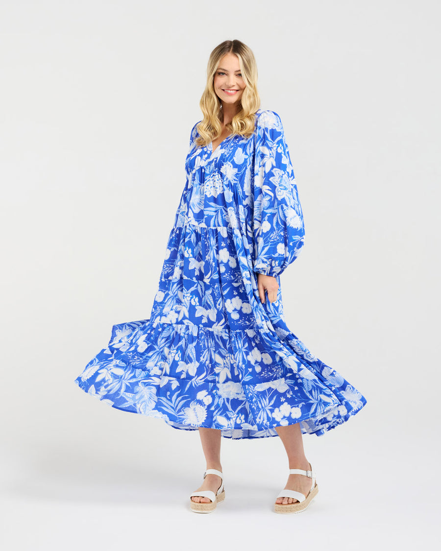 Liana Tiered V-neck Dress | Blue | Blackstone