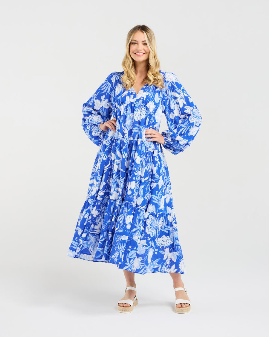 Liana Tiered V-neck Dress | Blue | Blackstone