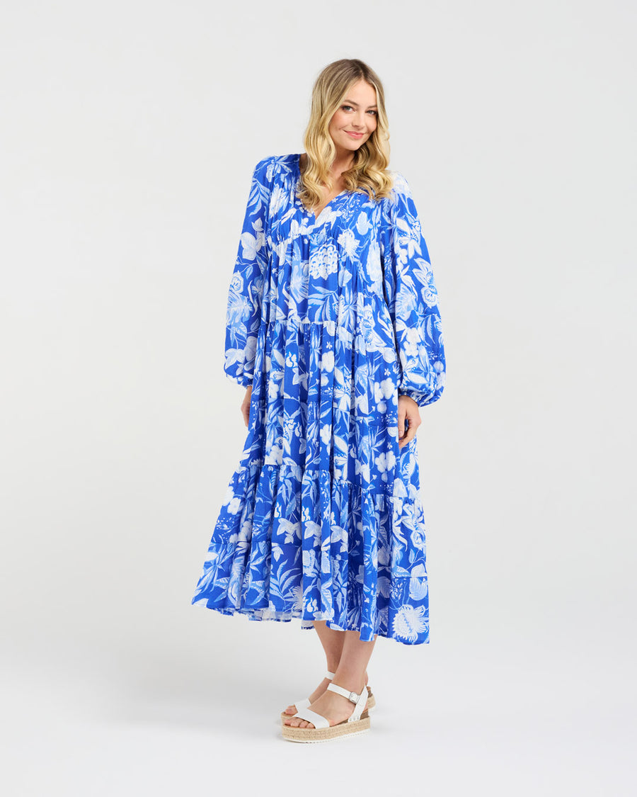 Liana Tiered V-neck Dress | Blue | Blackstone