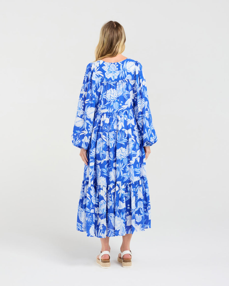 Liana Tiered V-neck Dress | Blue | Blackstone