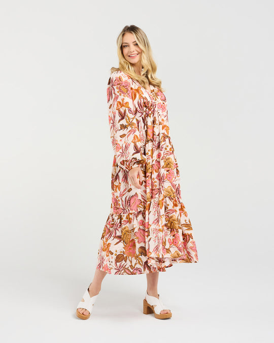 Liana Tiered V-neck Dress | Pink | Blackstone