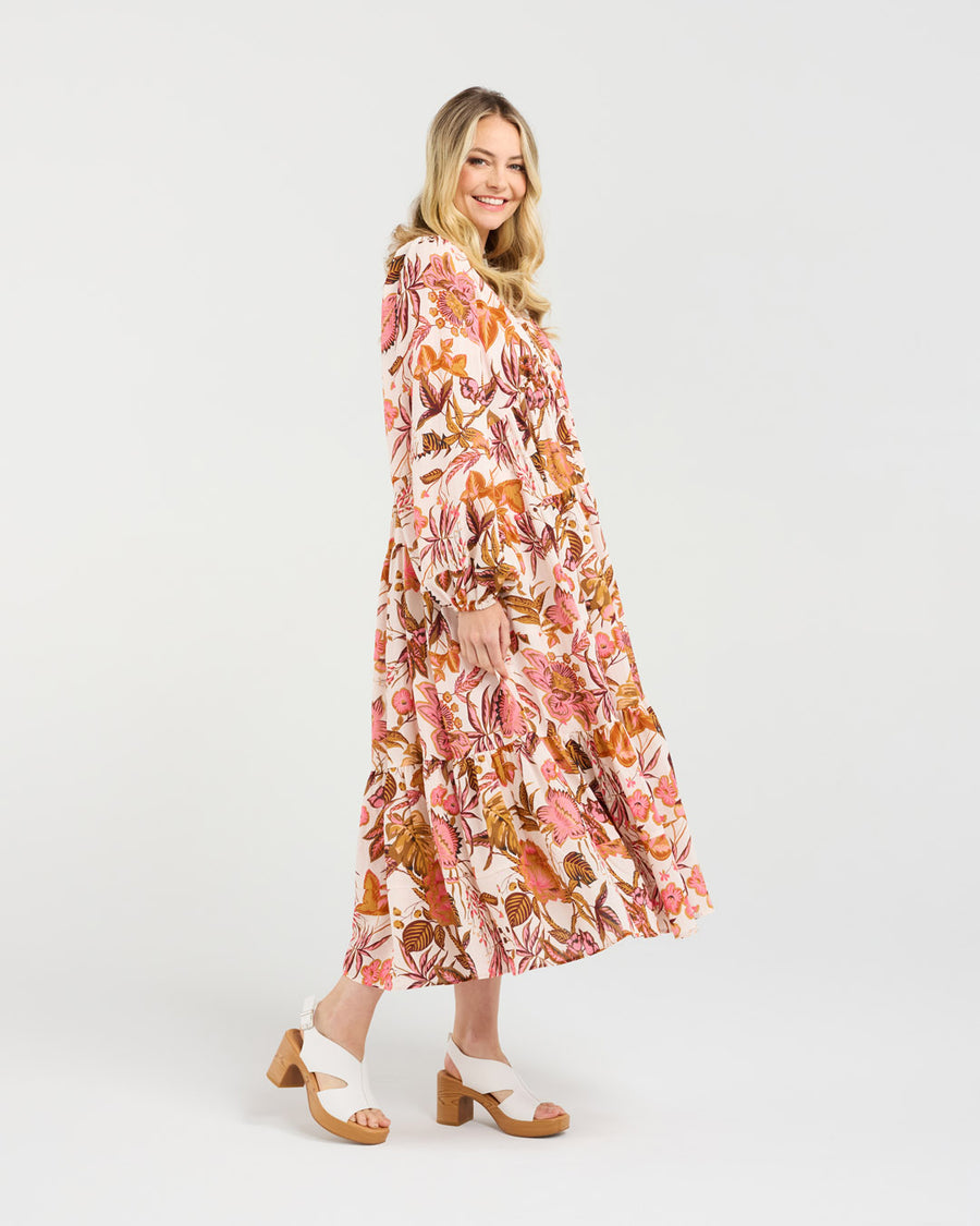 Liana Tiered V-neck Dress | Pink | Blackstone