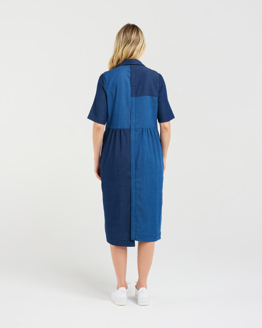 Elise Patchwork Denim Dress | Blackstone