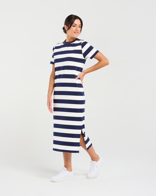Emily Striped T-shirt Dress | Navy | Blackstone
