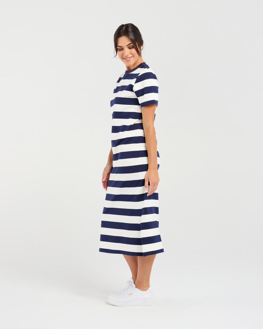 Emily Striped T-shirt Dress | Navy | Blackstone