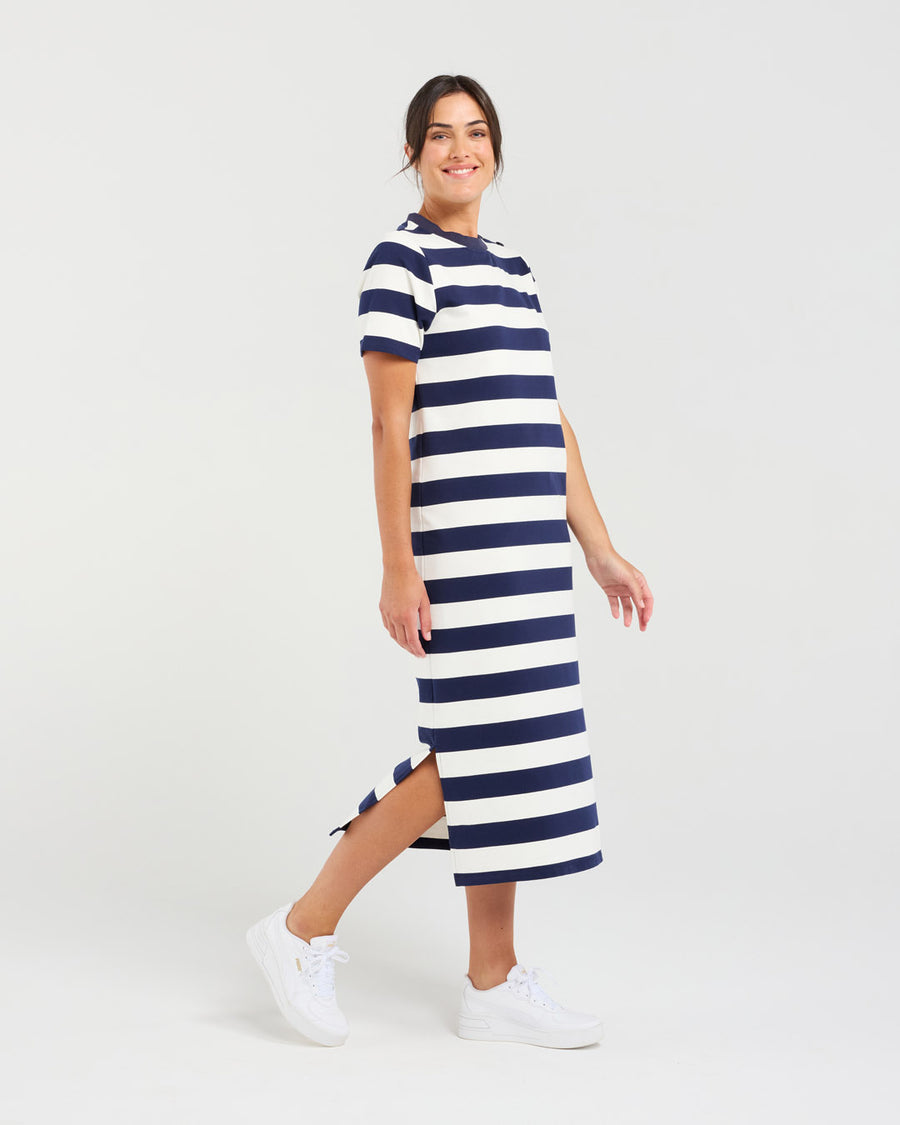 Emily Striped T-shirt Dress | Navy | Blackstone