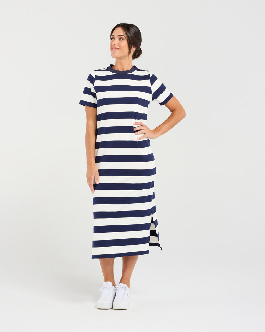 Emily Striped T-shirt Dress | Navy | Blackstone