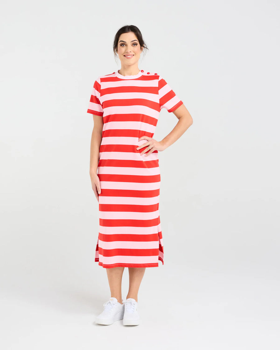 Emily Striped T-shirt Dress | Red | Blackstone