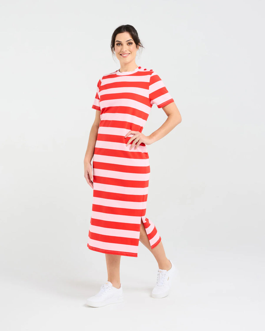 Emily Striped T-shirt Dress | Red | Blackstone