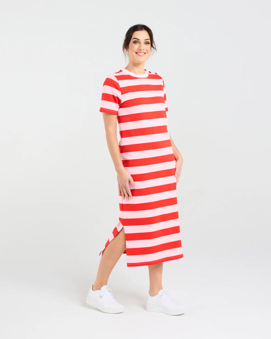 Emily Striped T-shirt Dress | Red | Blackstone