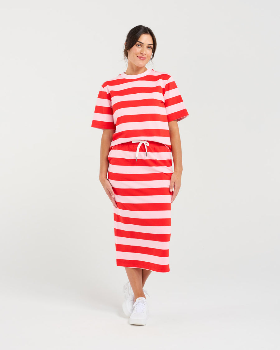 Remy Boxy Tee | Red/Pink Stripe | Blackstone