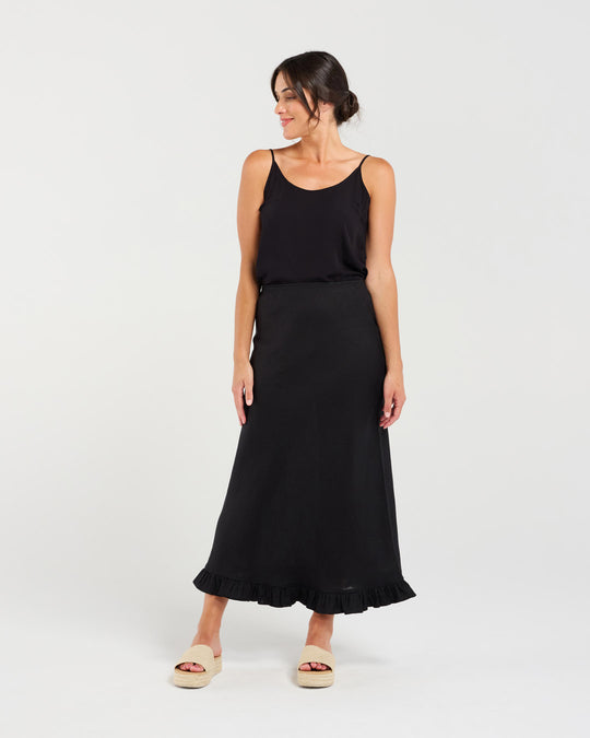 Carine Frill Hem Linen Skirt | Black | Blackstone