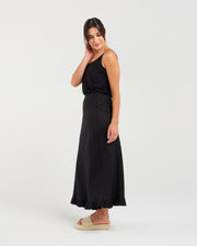 Carine Frill Hem Linen Skirt | Black | Blackstone