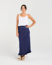 Carine Frill Hem Linen Skirt | Navy | Blackstone