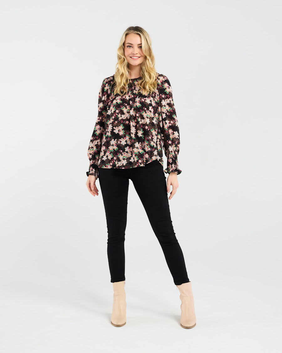 Ali Shirred Top | Black Multi | Blackstone