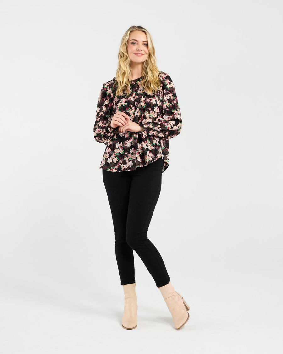 Ali Shirred Top | Black Multi | Blackstone