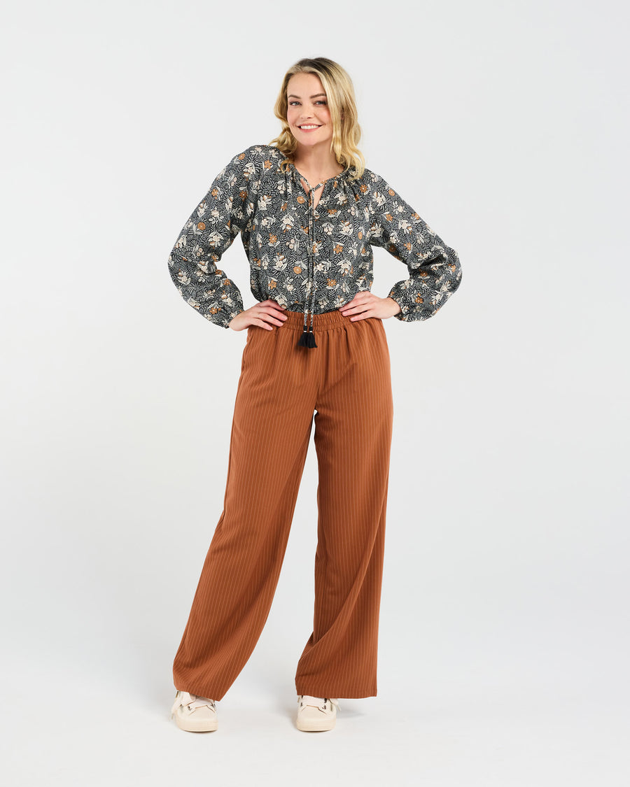 Rowan Wide Leg Pant | Cinnamon/White | Blackstone