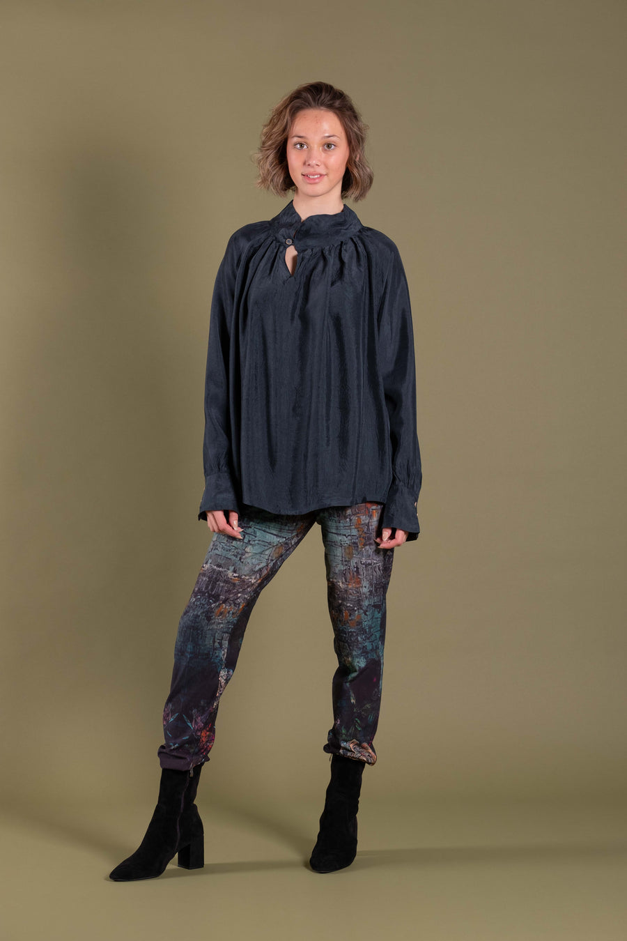 High Neck Blouse | Slate Grey | Deeanne Hobbs