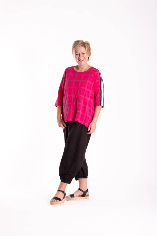 Pleat Back Top | Pink Chq | Jellicoe