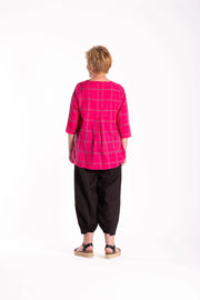 Pleat Back Top | Pink Chq | Jellicoe