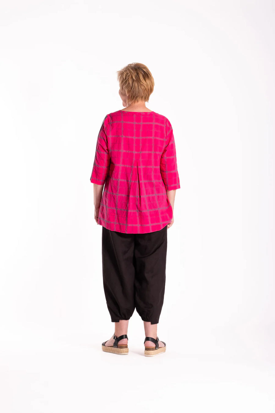 Pleat Back Top | Pink Chq | Jellicoe